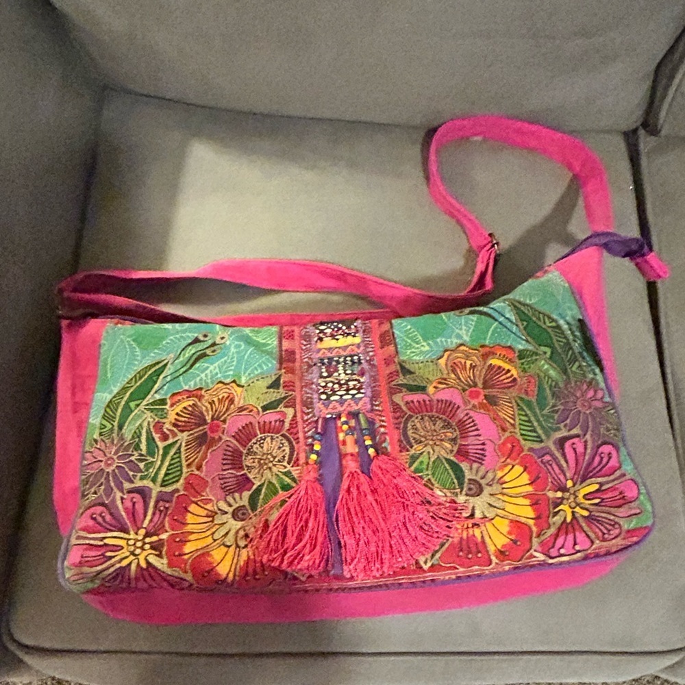 50%offw❤️ Laurel Burch Floral M-L Crossbody Tote Floral RETIRED flaw PURSE-SALE
